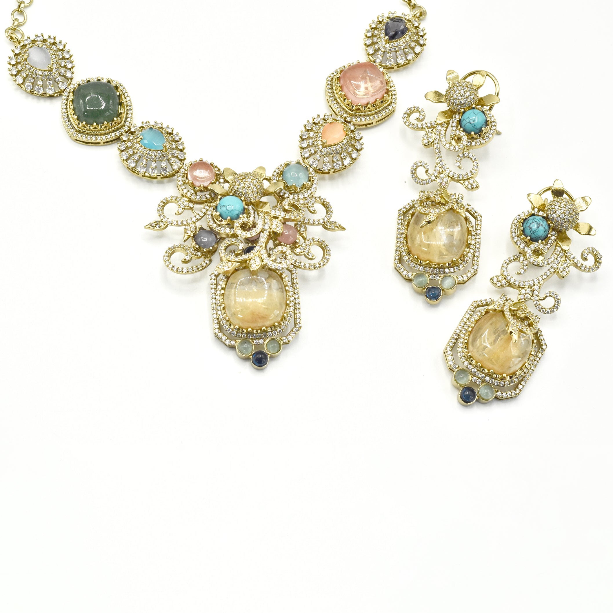 Raakhee Honey Garden Multicolor Statement Necklace Set with Earrings - The Pashm
