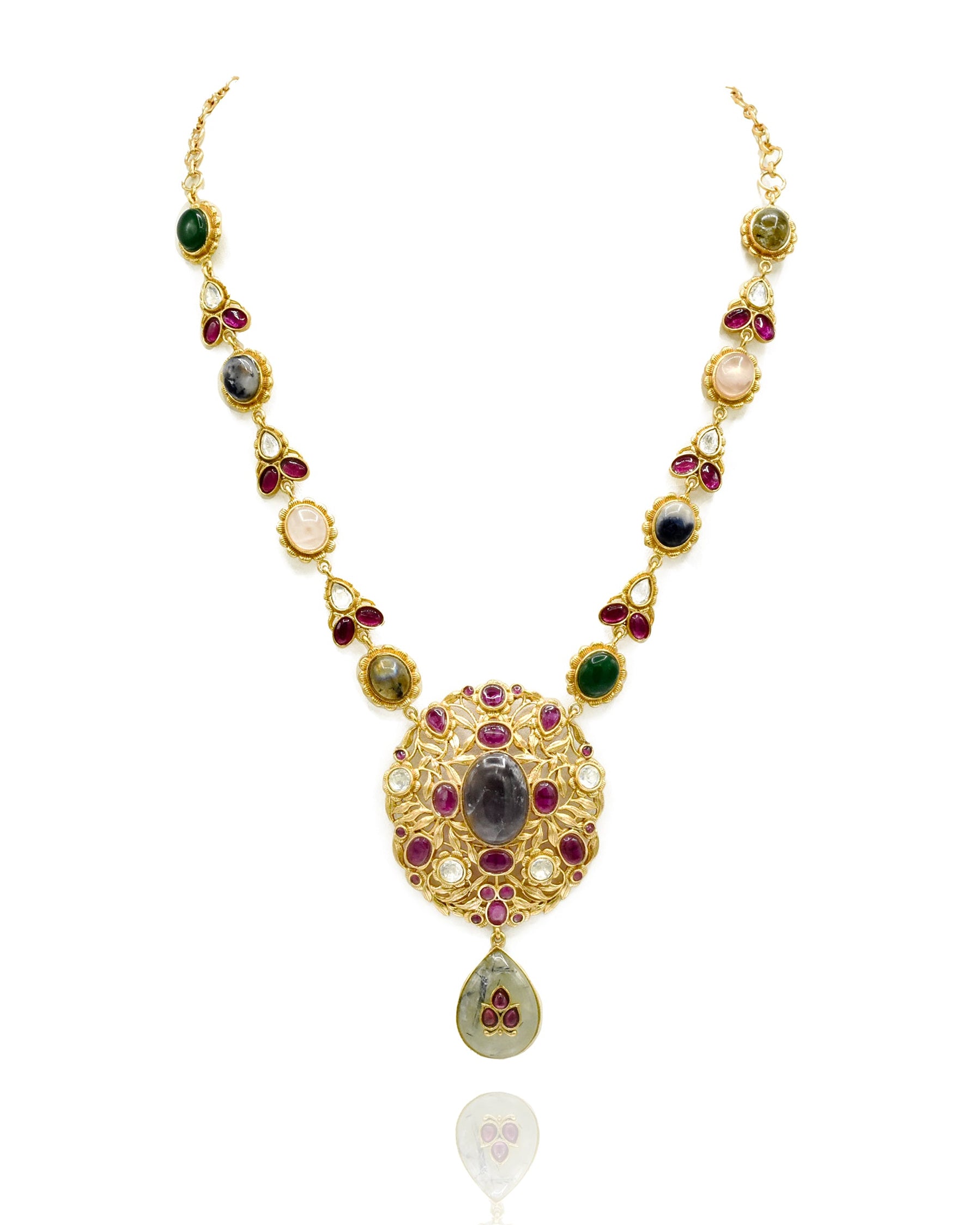 Aiza Prehnite Encrusted Polki Pendant Set - The Pashm