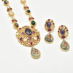 Aiza Prehnite Encrusted Polki Pendant Set - The Pashm