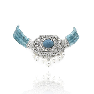 Doreen American Diamond Choker Set - Blue - The Pashm
