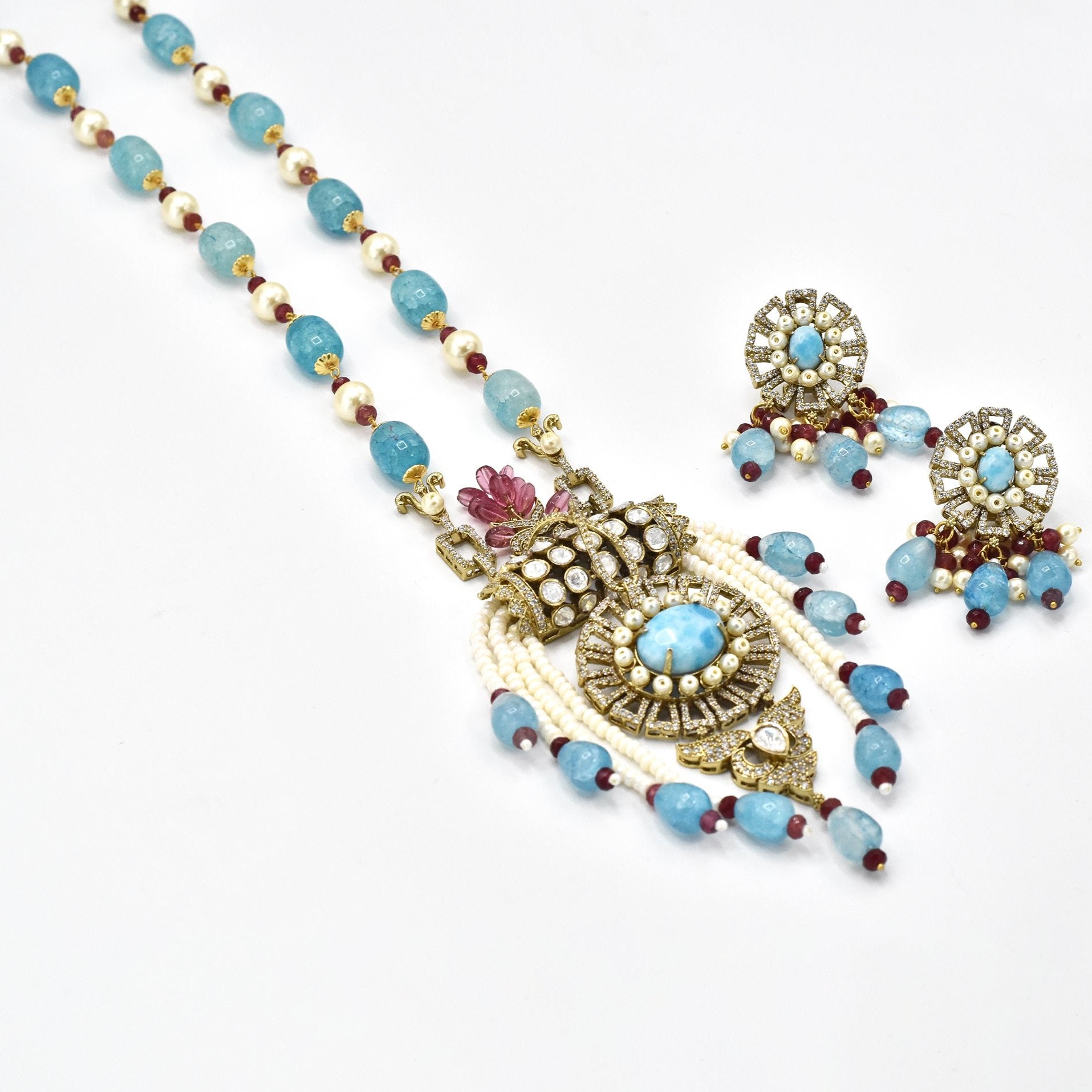 Barkha Sky Blue Necklace Set - the pashm 