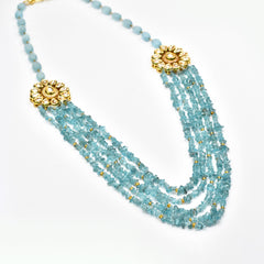 Leela Kundan Necklace Set Sky Blue - The Pashm