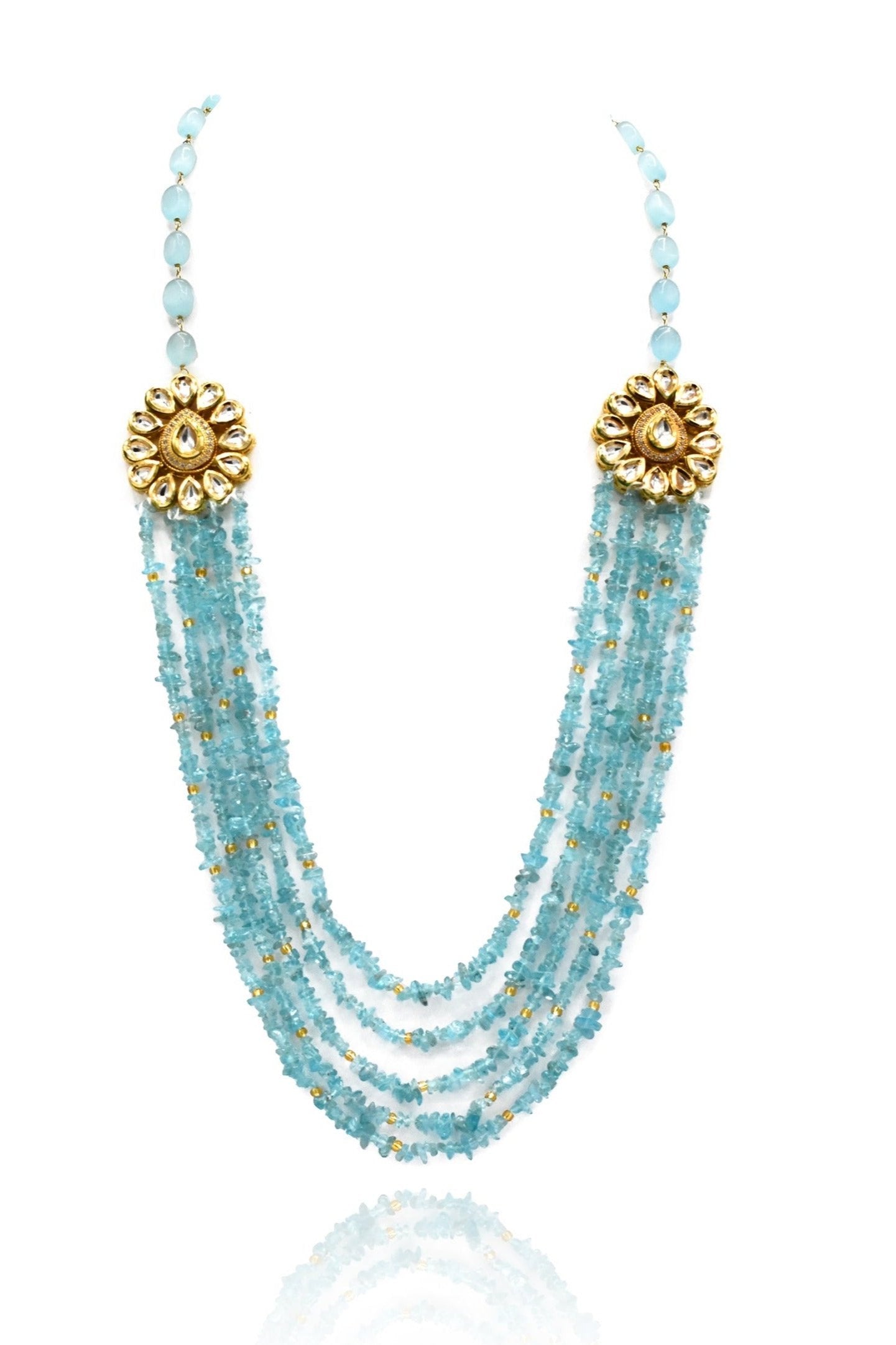 Leela Kundan Necklace Set Sky Blue - The Pashm