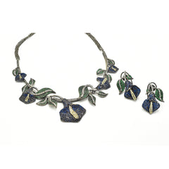 Azure Bloom Sapphire & Emerald Statement Necklace Set - The Pashm