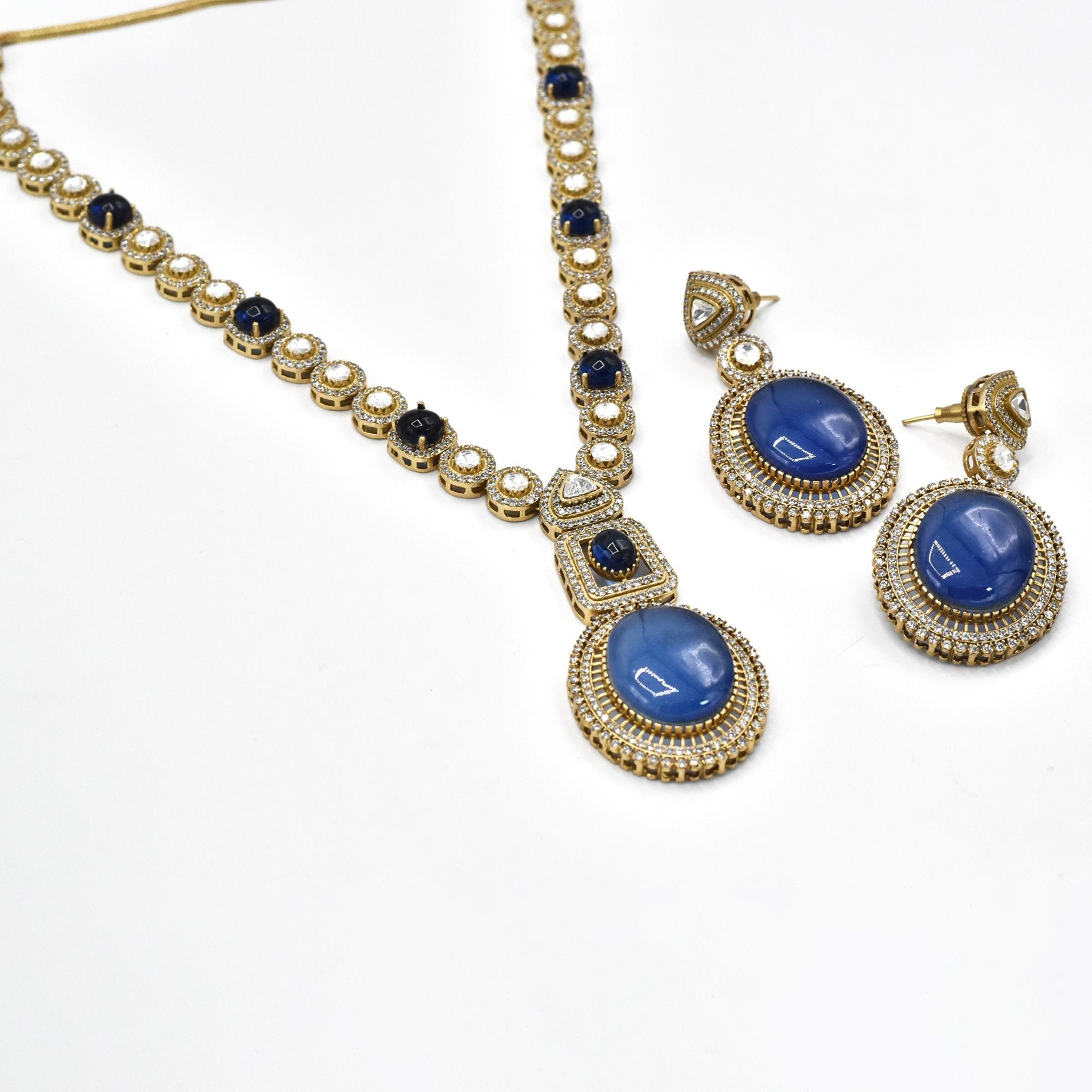 Celine Crystal Encrusted Necklace Blue - The Pashm