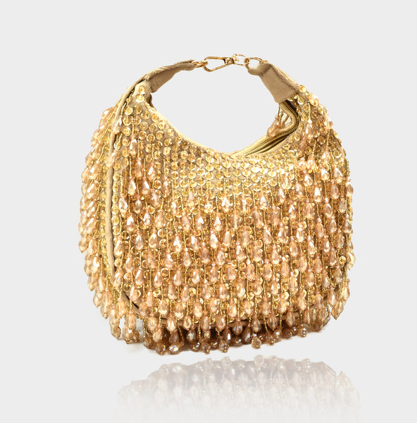 Crystal Beads Bag Gold - The pashm