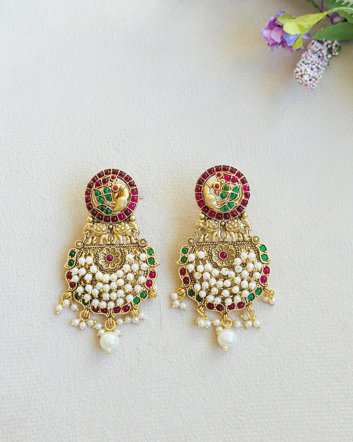 Chaitali Temple Pearl Statement Earrings - The Pashm