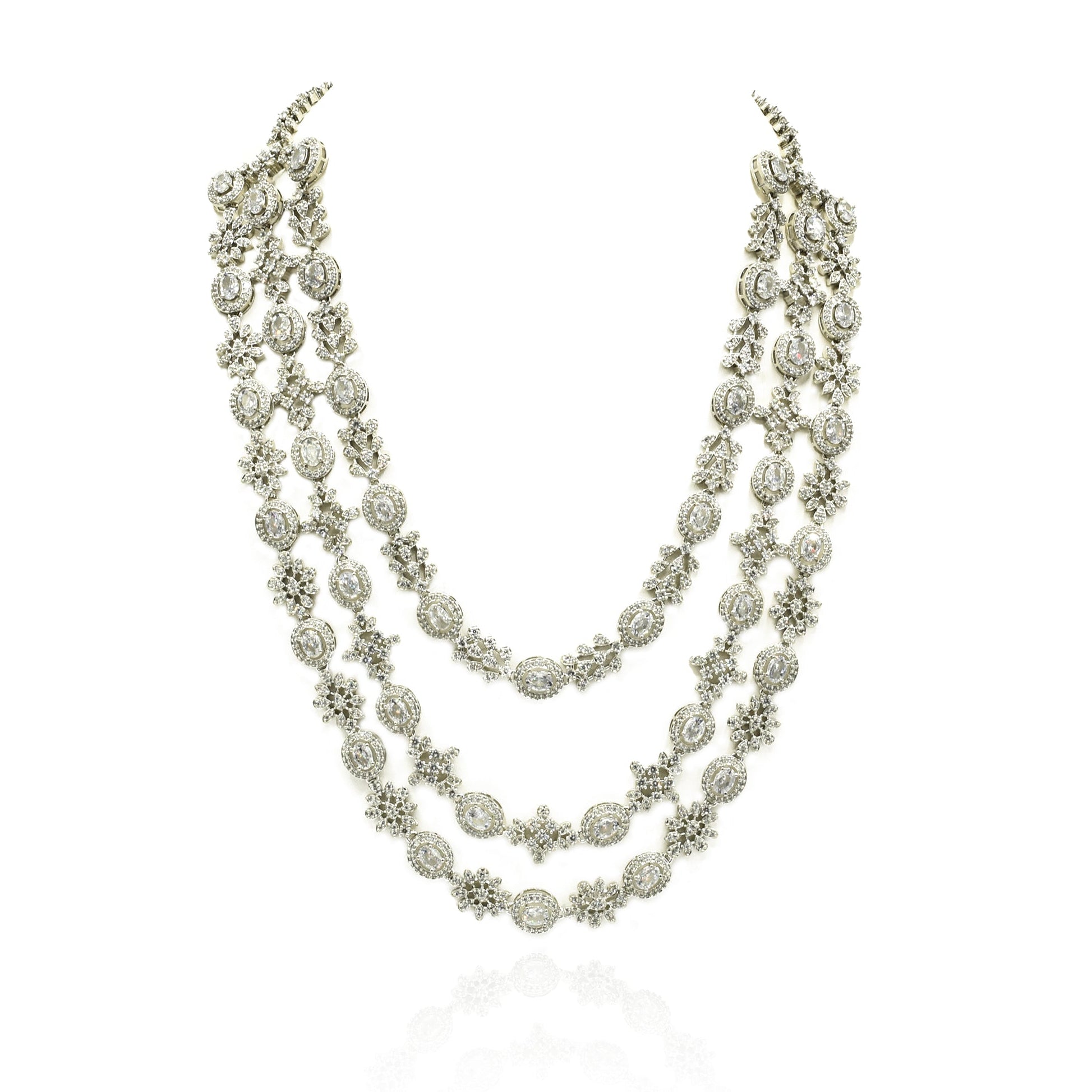 Klea Triple Layer American Diamond Necklace Set - The Pashm