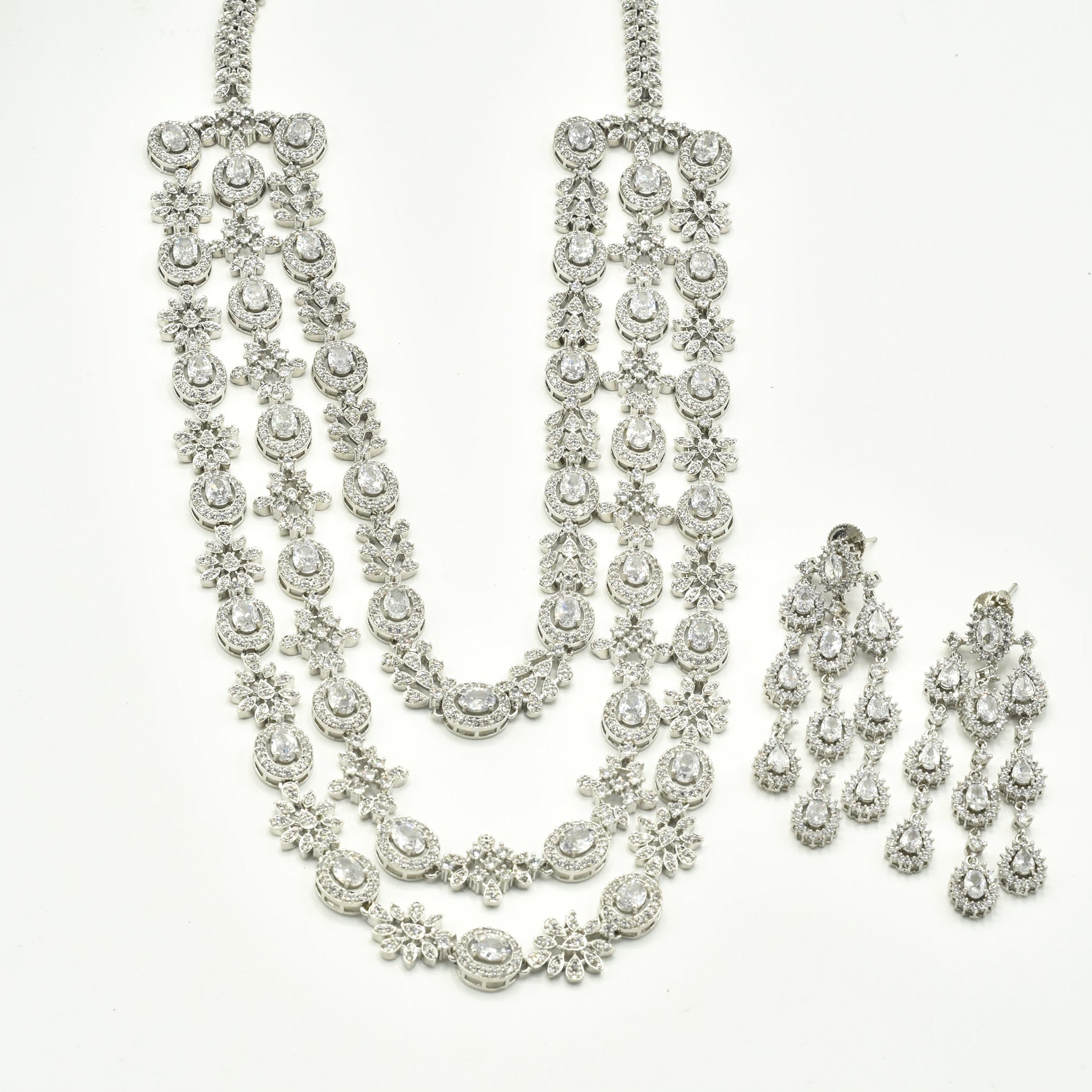Klea Triple Layer American Diamond Necklace Set - The Pashm