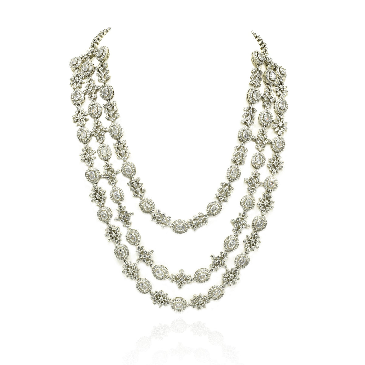 Klea Triple Layer American Diamond Necklace Set - The Pashm