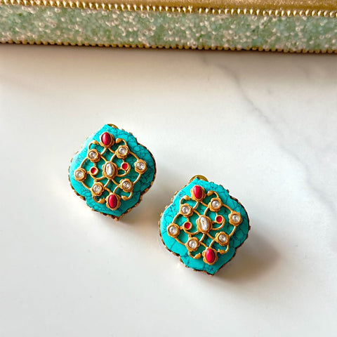 Riya Motif Studs - Turquoise - The Pashm