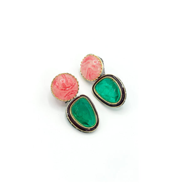 Aura Stone Earrings Coral Green - The Pashm