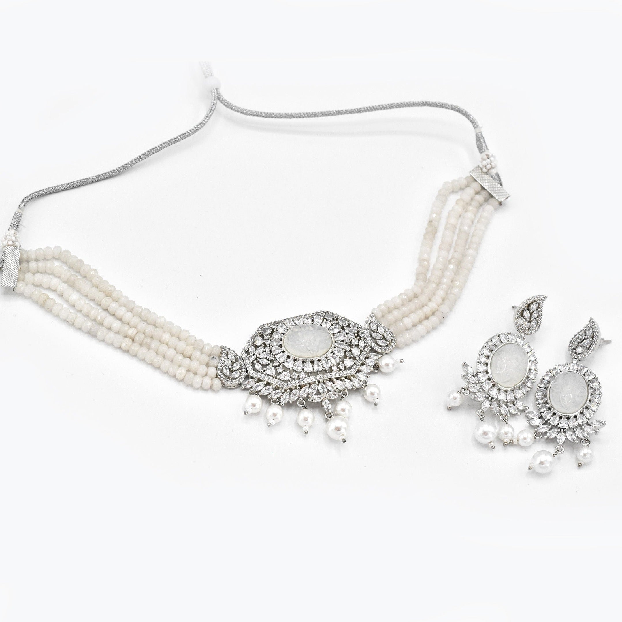 Doreen American Diamond Choker Set - White - The Pashm