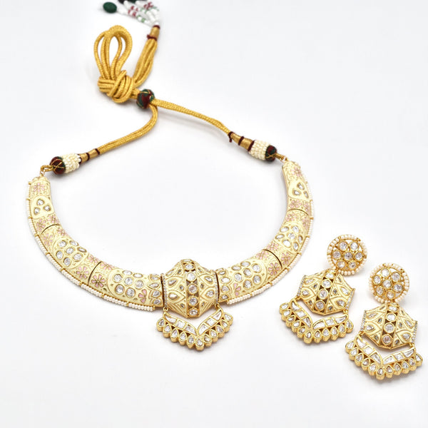 Easha Meenakari Polki Hasli Set Ivory White - The Pashm