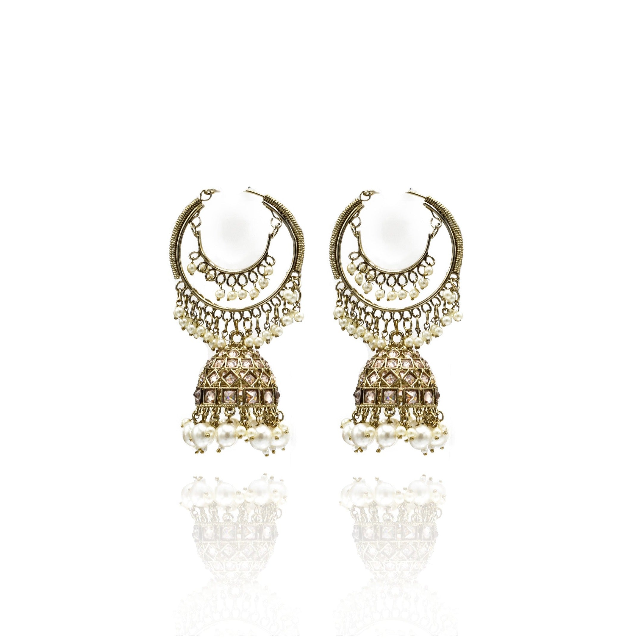 Lalita Jhumka Earrings Pearl White - The Pashm