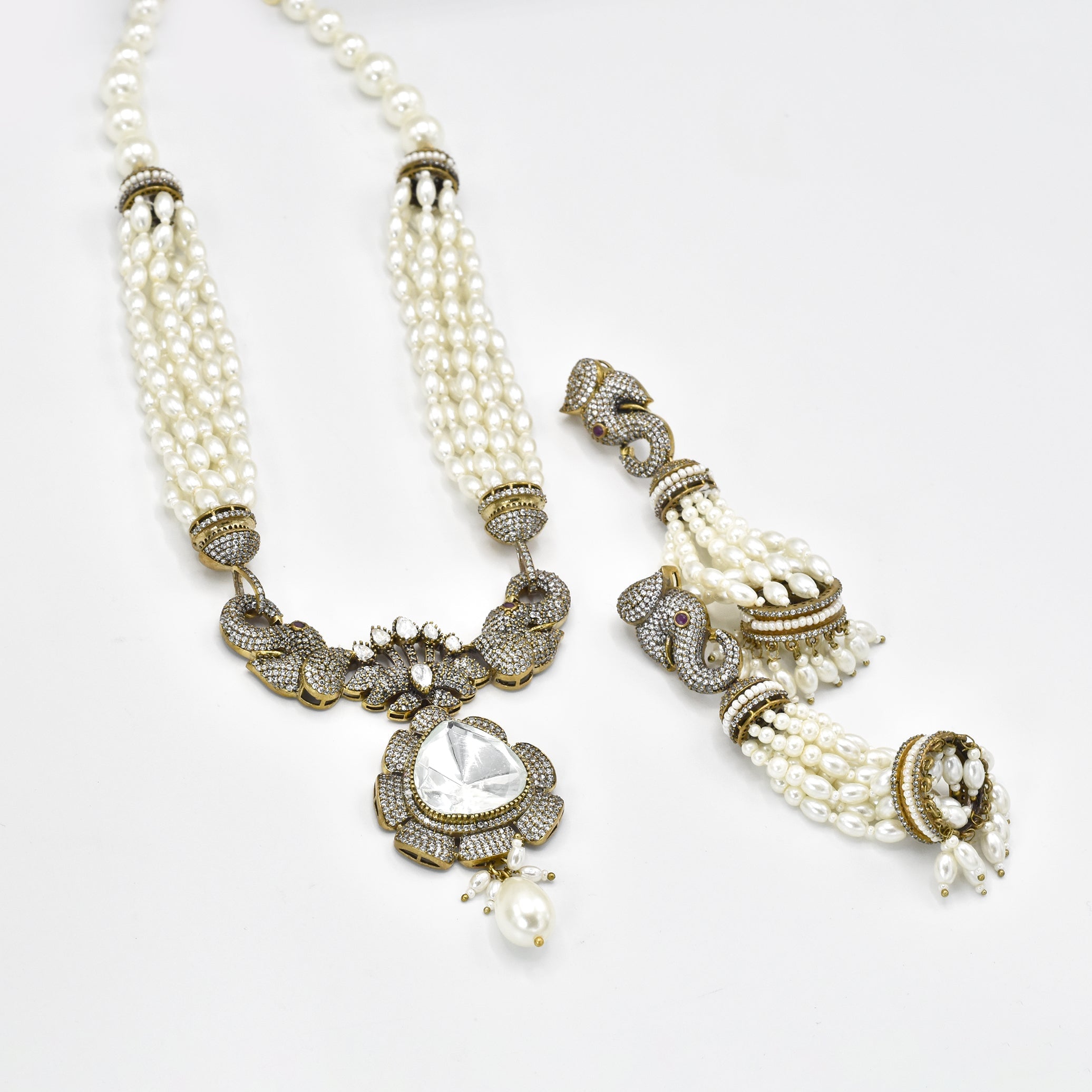 Ipsa Pearl Antique Studded Necklace Set - The Pashm