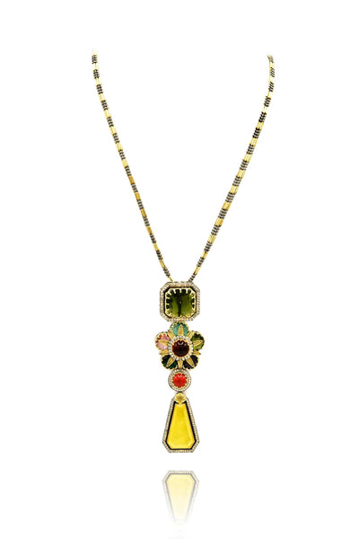 Ridda Multicolor Crystal Flower Pendant Set yellow - The Pashm