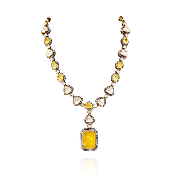 Ridha Moissanite Yellow Stones Antique Necklace - The Pashm