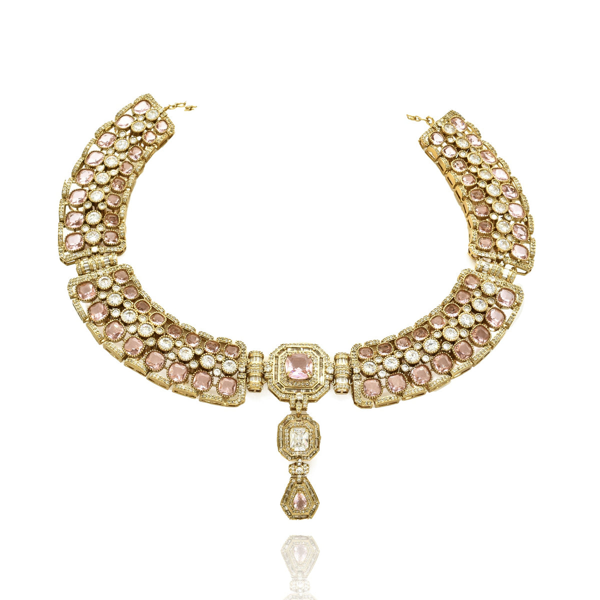 Zaeya Blush Pink American Diamond Statement Necklace Set