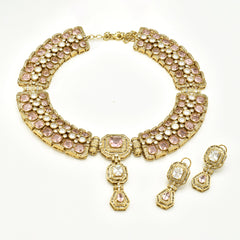 Zaeya Blush Pink American Diamond Statement Necklace Set