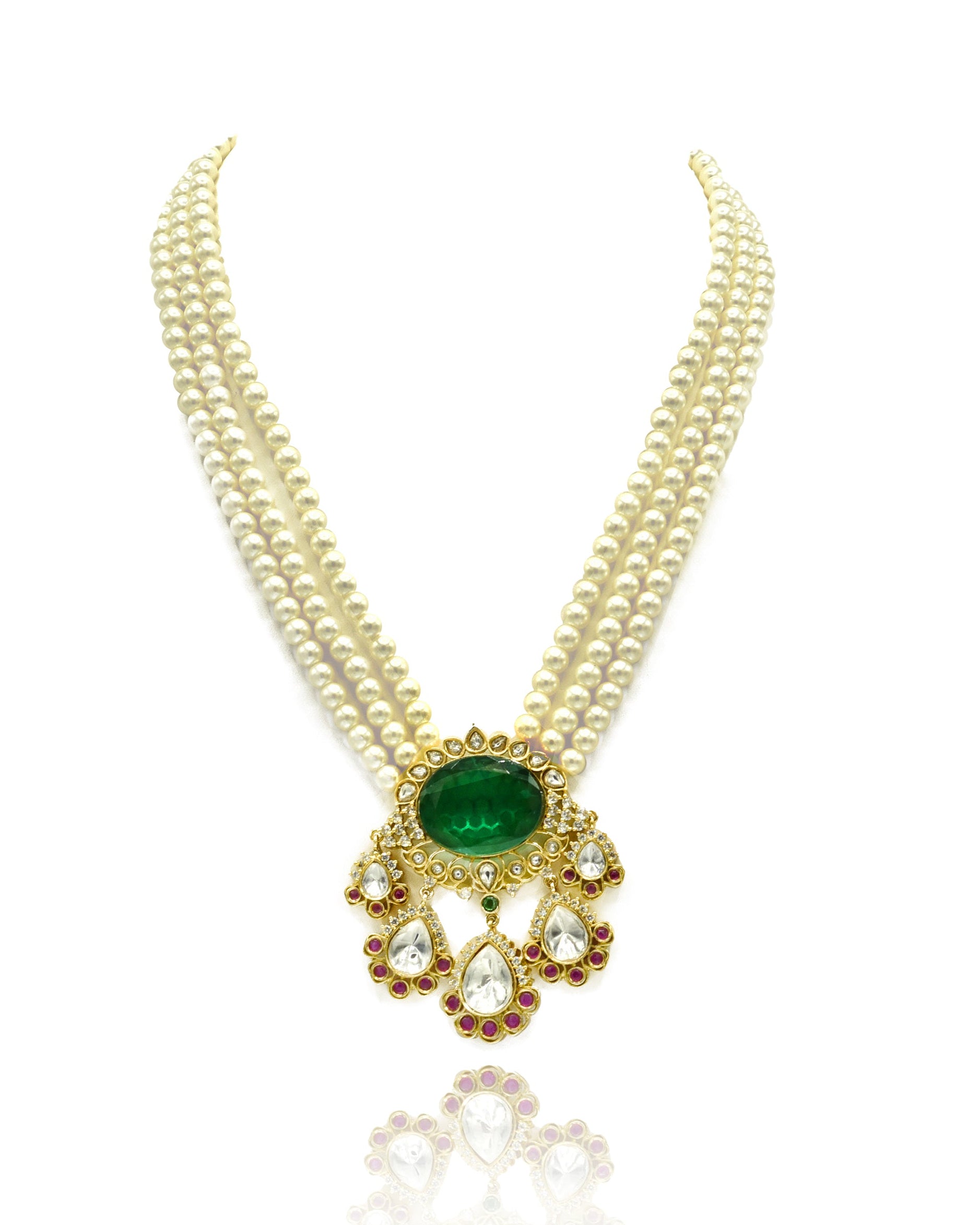 Nilma Pearl String Moissanite Crystal Necklace Set - The Pashm