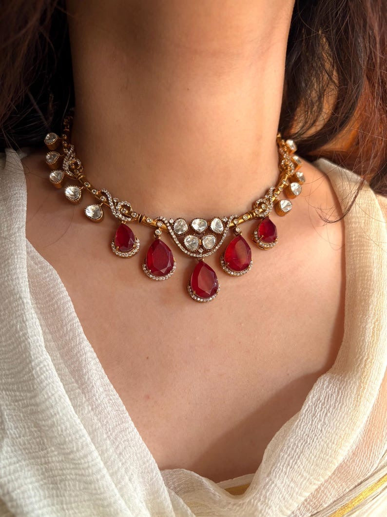 Amreen Crystal Drops Polki Hasli Set