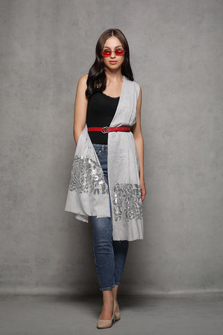 Floral Pattern Sequin Cashmere Wrap - The Pashm