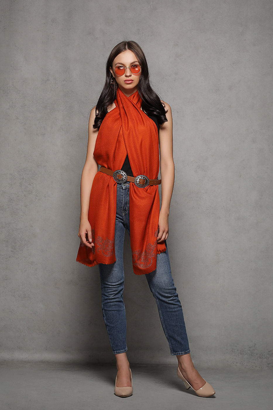 Burnt Orange Rhinestone Cashmere Wrap - The Pashm