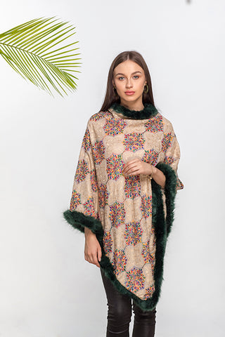 Moroccon Pattern Faux Fur Poncho - The Pashm