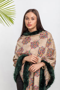 Moroccon Pattern Faux-Fur Poncho - The Pashm