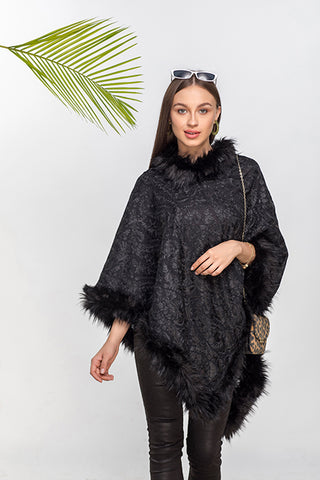 Embroidered Faux Fur Poncho - The Pashm