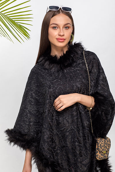 Embroidered Faux Fur Poncho - The Pashm