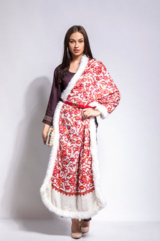 Floral Embellished Faux Fur Cashmere Wrap - The Pashm