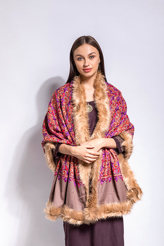 Multicolor Rustic Faux Fur Pashmina Shawl /Wrap - The Pashm