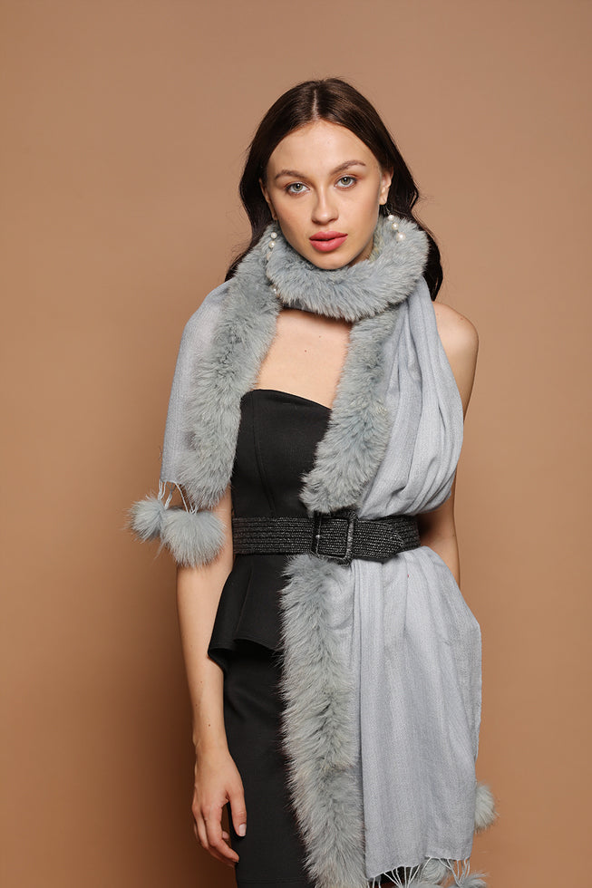 Faux fur Pompom Pashmina Shawl - The Pashm