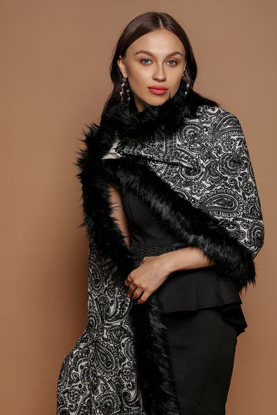 Embellished Embroidery Faux Fur Pashmina Shawl - The Pashm