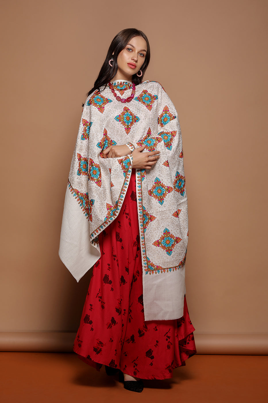 Diamond Pattern Embroidered Wrap - The Pashm