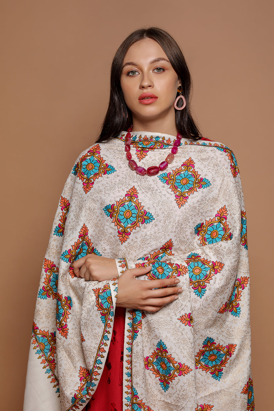 Diamond Pattern Embroidered Pashmina Shawl - The Pashm