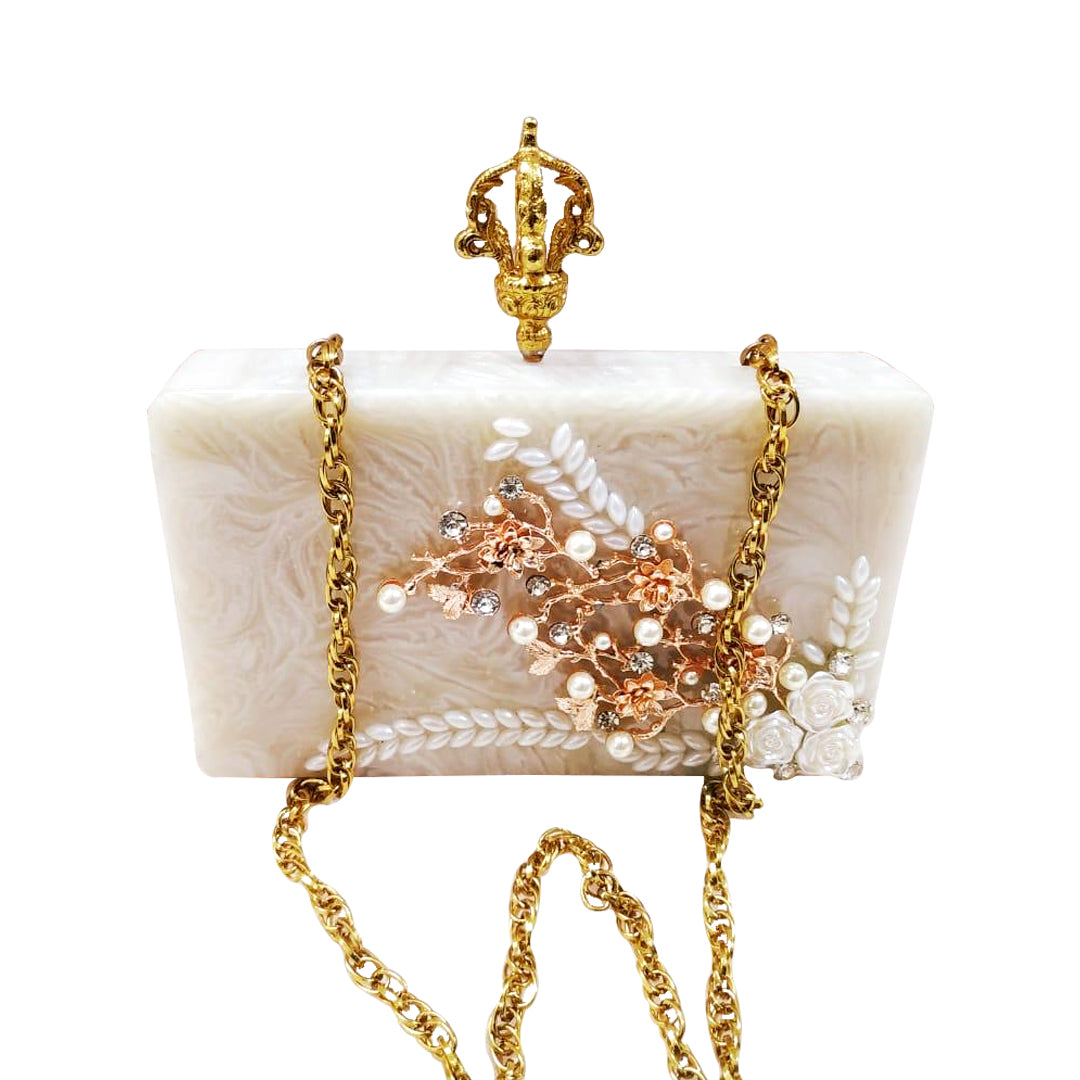 Crystal Flower Resin Clutch Bag - The Pashm