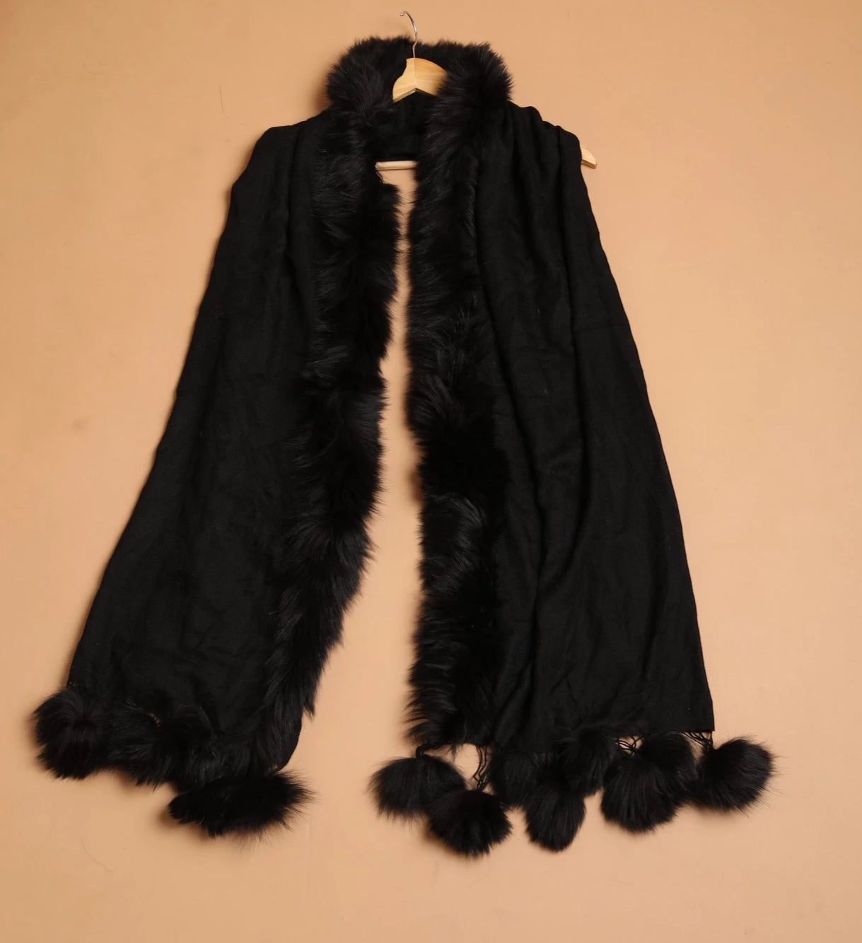 Faux fur Pompom Pashmina Shawl - The Pashm