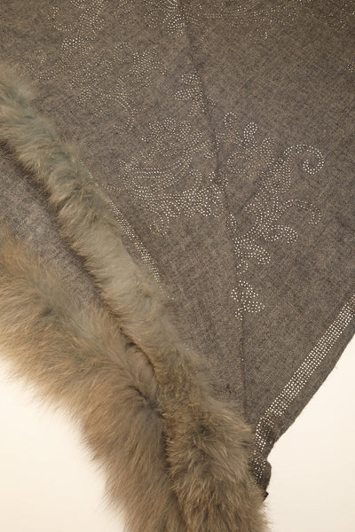 Crystal Work Faux Fur Wool Shawl