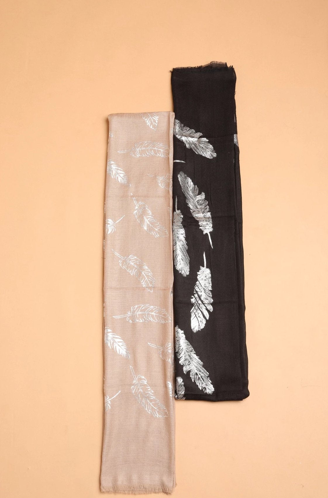 Feather Print Golden Pashmina Stole