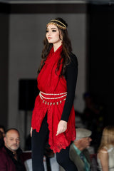 French Chantilly Lace Cashmere Wrap Red - The Pashm