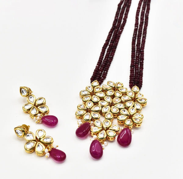 Kiran Kundan Flower Red Beaded Necklace Set - The Pashm