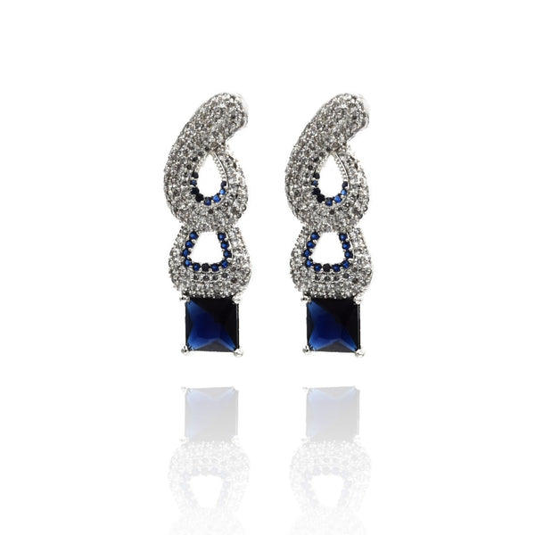 Gohar AD Studded Earrings Silver Blue- The Pashm