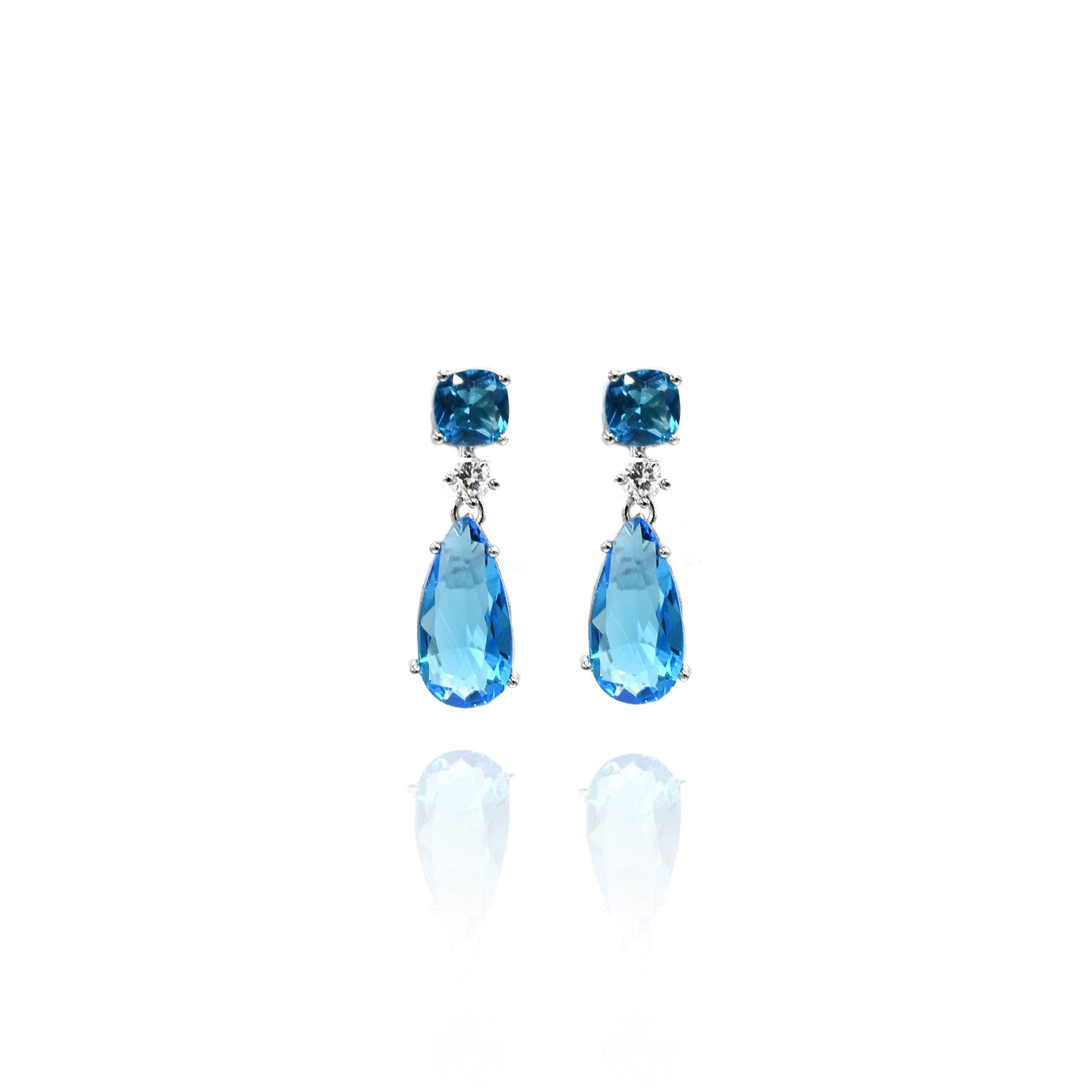 Mini Double Crystal Earrings Blue - The Pashm