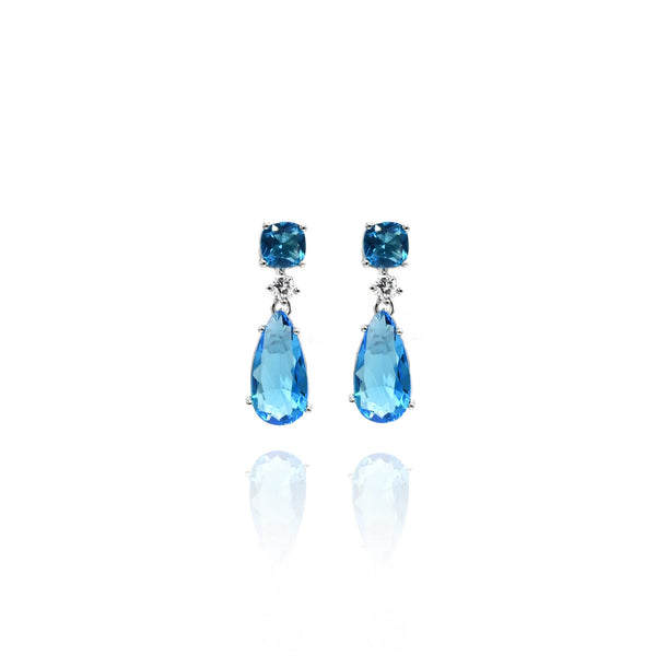 Mini Double Crystal Earrings Blue - The Pashm