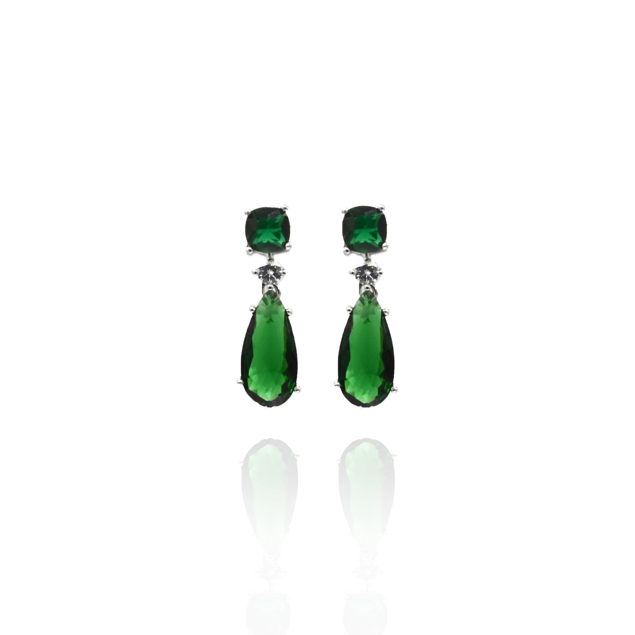 Mini Double Crystal Earrings Green - The Pashm