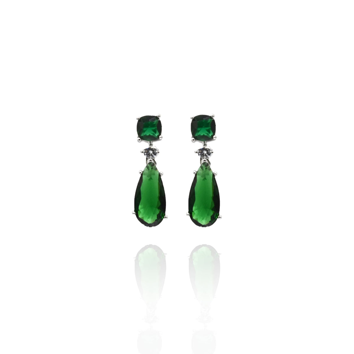 Mini Double Crystal Earrings Green - The Pashm