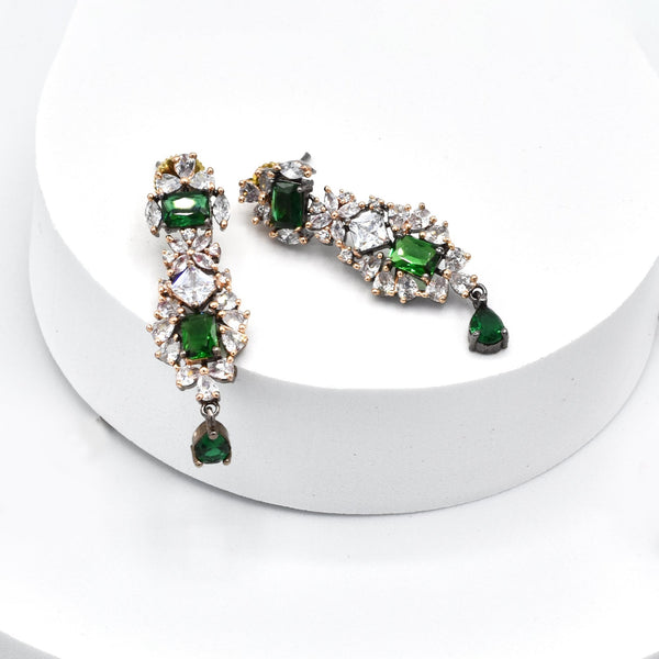 Eesha American Diamond Victorian Set - Green - The Pashm